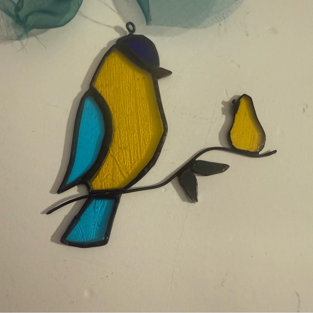 Stained Glass Bird Yellow and Blue Suncatcher